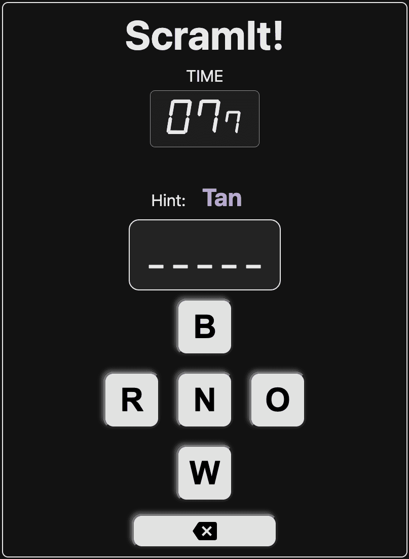 Screen shot of ScramIt game play