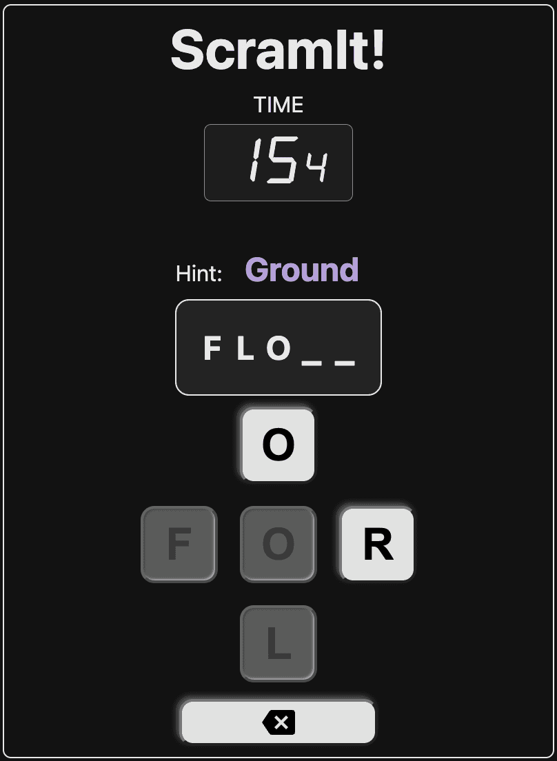 Screen shot of ScramIt game in progress