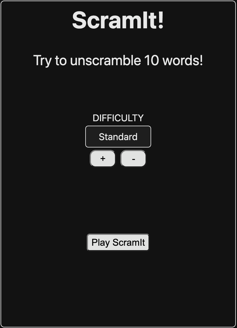 Screen shot of ScramIt starting screen